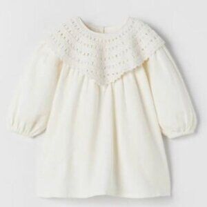 Zara Baby Girl Ivory Crochet Collar Dress | 12–18 Months
